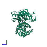 PDB entry 3ay9 coloured by chain, side view.