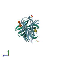 PDB entry 3aye coloured by chain, side view.