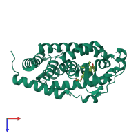 PDB entry 3az1 coloured by chain, top view.