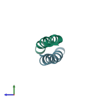 PDB entry 3azd coloured by chain, side view.