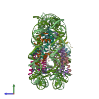 PDB entry 3azf coloured by chain, side view.