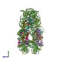 PDB entry 3azh coloured by chain, side view.