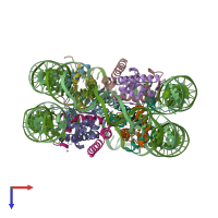 PDB entry 3azk coloured by chain, top view.