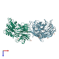 PDB entry 3azo coloured by chain, top view.