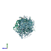 PDB entry 3azp coloured by chain, side view.