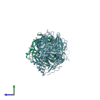 PDB entry 3azq coloured by chain, side view.