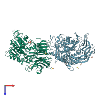 PDB entry 3azq coloured by chain, top view.