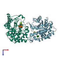 PDB entry 3azr coloured by chain, top view.