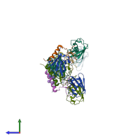 PDB entry 3b08 coloured by chain, side view.