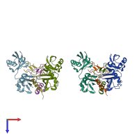 PDB entry 3b08 coloured by chain, top view.