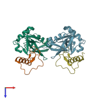 PDB entry 3b0a coloured by chain, top view.