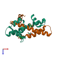 PDB entry 3b0c coloured by chain, top view.