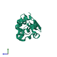 Monomeric assembly 2 of PDB entry 3b0o coloured by chemically distinct molecules, side view.