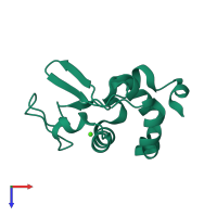 Monomeric assembly 2 of PDB entry 3b0o coloured by chemically distinct molecules, top view.