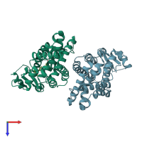 PDB entry 3b0q coloured by chain, top view.