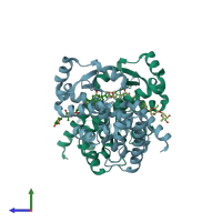 PDB entry 3b0w coloured by chain, side view.