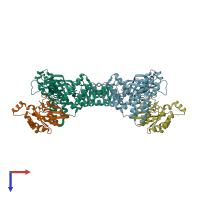 PDB entry 3b13 coloured by chain, top view.