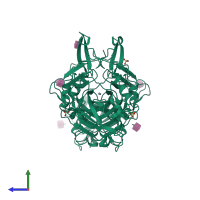 Homo dimeric assembly 1 of PDB entry 3b1b coloured by chemically distinct molecules, side view.