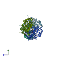 PDB entry 3b1d coloured by chain, side view.