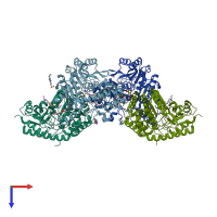 PDB entry 3b1d coloured by chain, top view.