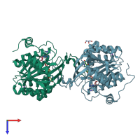 PDB entry 3b1n coloured by chain, top view.