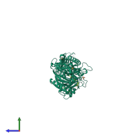 PDB entry 3b1t coloured by chain, side view.