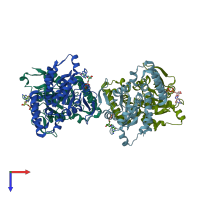 PDB entry 3b1w coloured by chain, top view.