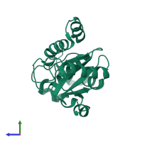 PDB entry 3b21 coloured by chain, side view.