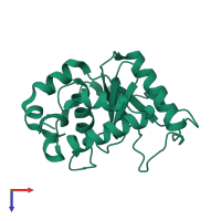 PDB entry 3b21 coloured by chain, top view.