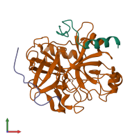 PDB entry 3b23 coloured by chain, front view.
