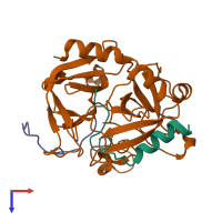 PDB entry 3b23 coloured by chain, top view.