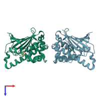 PDB entry 3b26 coloured by chain, top view.