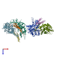 PDB entry 3b2e coloured by chain, top view.