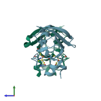 PDB entry 3b2g coloured by chain, side view.