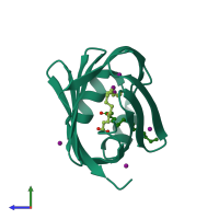 PDB entry 3b2j coloured by chain, side view.