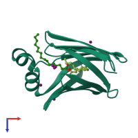 PDB entry 3b2l coloured by chain, top view.