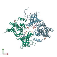 PDB entry 3b2t coloured by chain, front view.