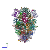 PDB entry 3b2u coloured by chain, side view.