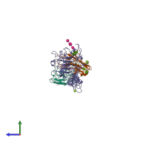 Hetero trimeric assembly 1 of PDB entry 3b2v coloured by chemically distinct molecules, side view.
