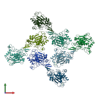 PDB entry 3b2z coloured by chain, front view.