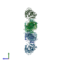 PDB entry 3b2z coloured by chain, side view.