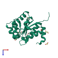 PDB entry 3b38 coloured by chain, top view.