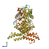 PDB entry 3b39 coloured by chain, side view.