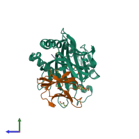 Hetero trimeric assembly 1 of PDB entry 3b3i coloured by chemically distinct molecules, side view.