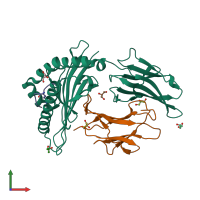 PDB entry 3b3i coloured by chain, front view.