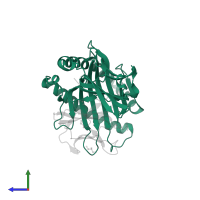 HLA class I histocompatibility antigen, B alpha chain in PDB entry 3b3i, assembly 1, side view.