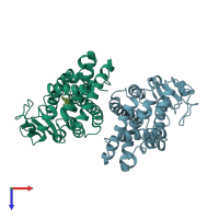 PDB entry 3b3k coloured by chain, top view.