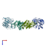 PDB entry 3b3l coloured by chain, top view.