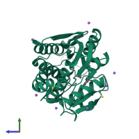 PDB entry 3b3s coloured by chain, side view.