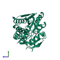 PDB entry 3b3v coloured by chain, side view.